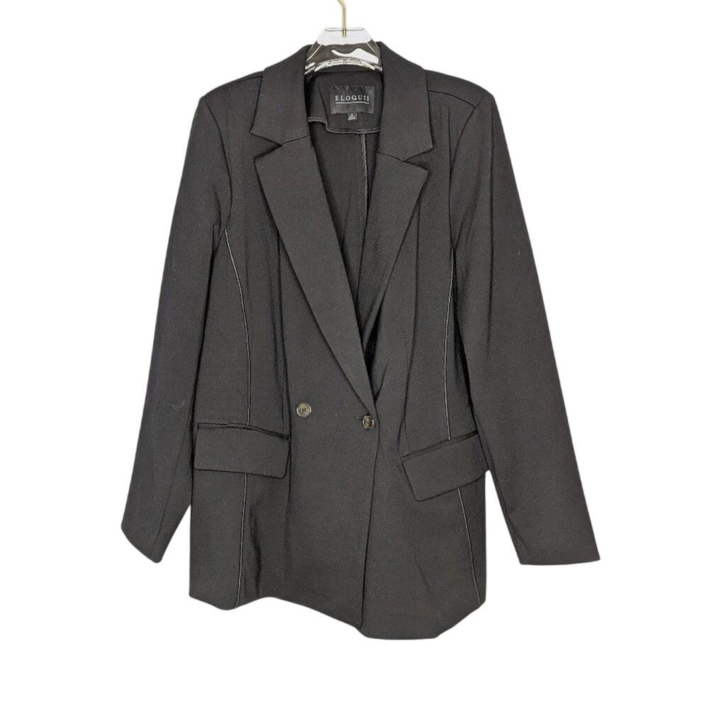 Eloquii Black Longline Double Breasted Blazer Long Sleeve Stretch Size 18 NWT